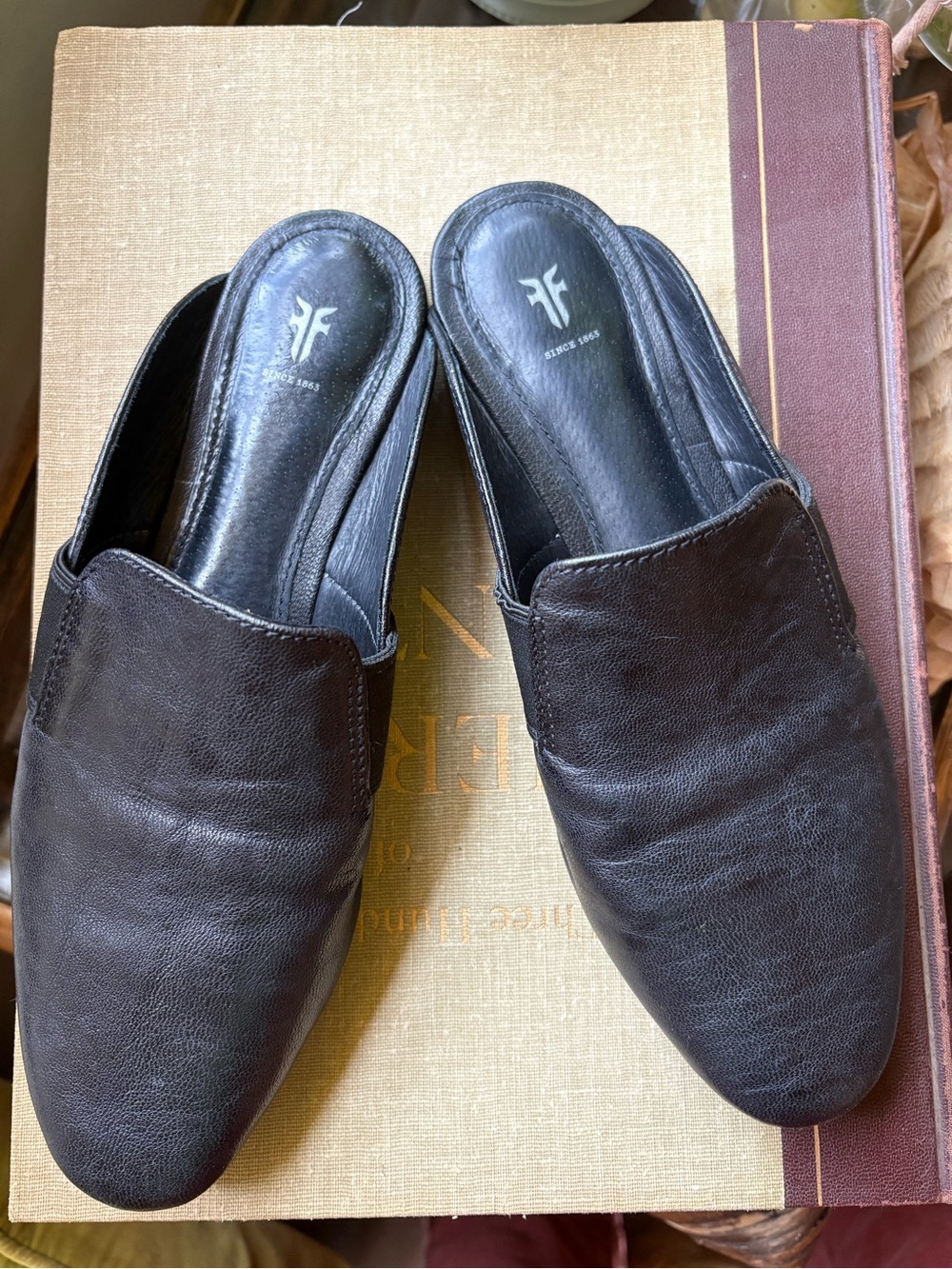 Women’s Frye Terri Gore black leather mules